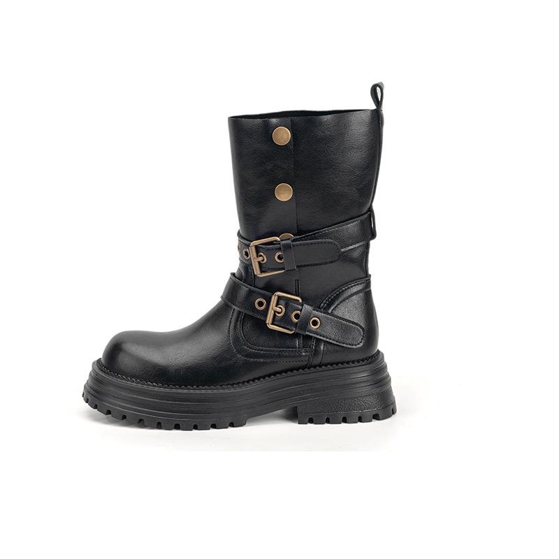 Thick-soled medium tube knight boots 2026 new autumn and winter Maillard belt buckle heightened retro British style short boots children