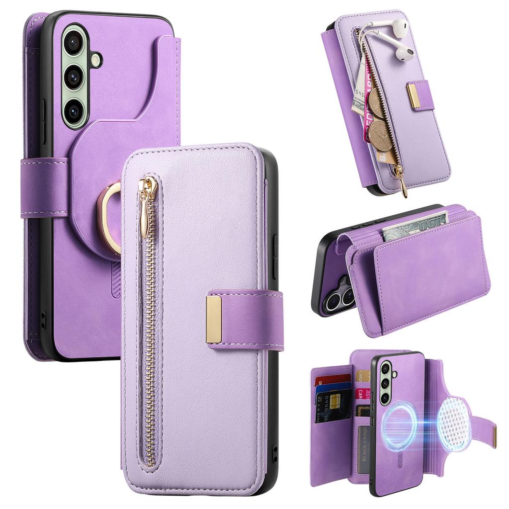 For Samsung Galaxy A16 4G/Galaxy A16 5G Magnetic Leather Case with Detachable RFID Blocking Zipper Wallet Cover