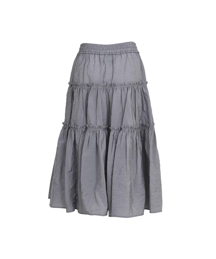 BMUETTE Shirred 3-Tier Layered Skirt Gray