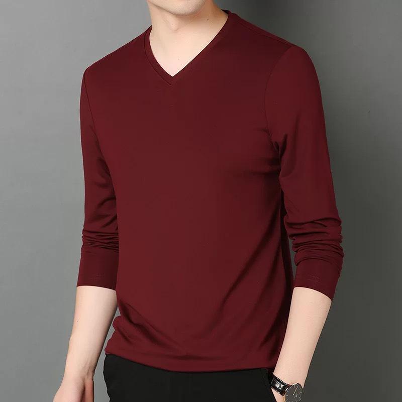 2023 Men's Slim Fit V-Neck Long-Sleeved T-Shirt for Spring and Autumn