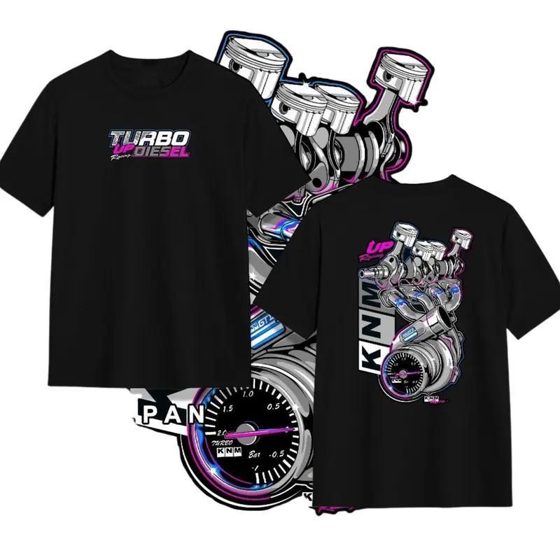 Turbo Up Diesel Racing T-shirt, Turbo Gauge Engine Graphic, 2 Sides, Cotton
