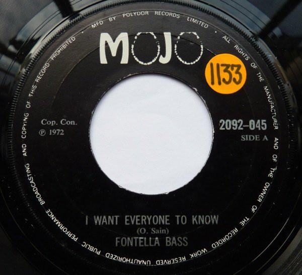 7-дюймовая пластинка FONTELLA BASS - I Want Everyone To Know 2092045 Mojo 1972 UK Soul/Funk Б/У