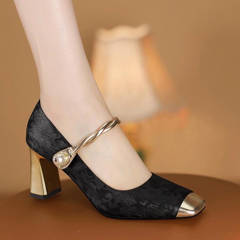 New Chinese Style Mary Jane Single Shoes 2025 New Square Head with Versatile High Heels Women's Shoes Fashion Shoes