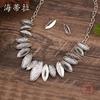 Новый набор сережек-гвоздиков и ожерелья из античного серебра с листом, ретро панк лепесток персонализированный набор сережек-гвоздиков и ожерелья