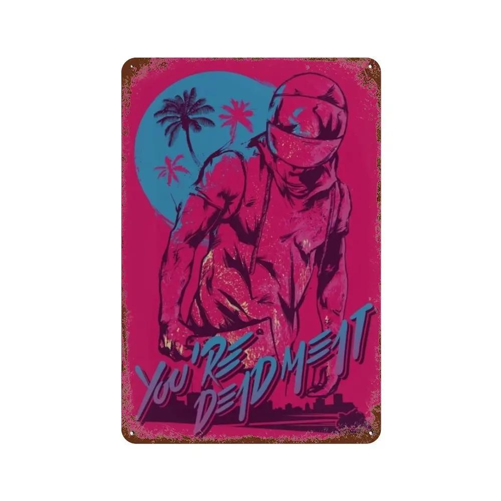 Постер Hotline Miami Горячие Классические Постеры Приключенческой Игры и Металлическая Жестяная Табличка Настенное Искусство Декорация Табличка Мужская Пещера Домашний Декор студия