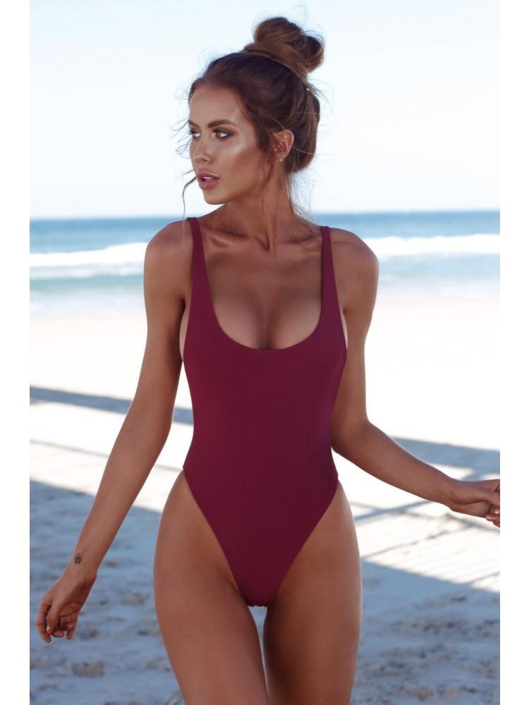 Women Sexy Back Swimwear Solid One Piece Swimsuit Bikini Bathing Suits Elastic Cut Low High Swimwear Tankinis Set For Ladies