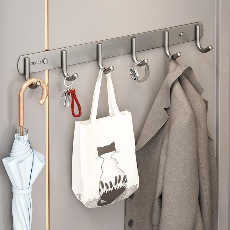 Stainless Steel Adhesive Wall Hooks Set 3-10 No Drill Kitchen Bathroom Hanging Organizer Strong Grip