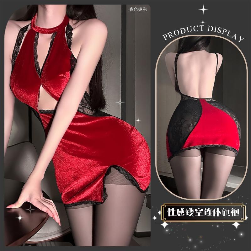 Сексуальное нижнее белье сексуальное горячее кружевное сочетание бархатный темперамент собирающее и стройнящее фиолетовое классическое горло ципао