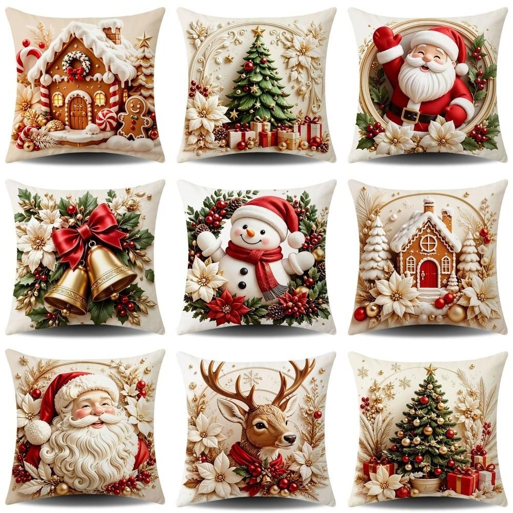 Soft Fabric Christmas Pillow Cover Square Sofa Pillow Case New Holiday Throw Cushion Home Decor