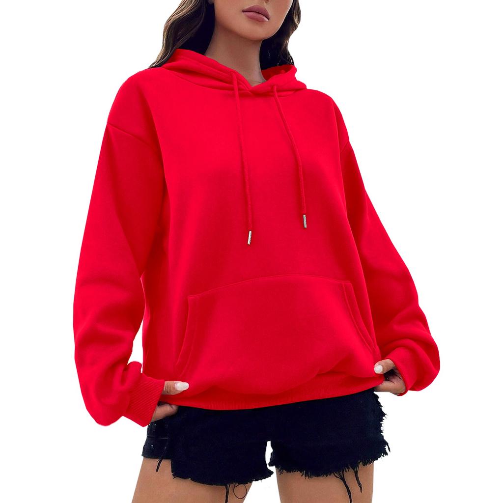 Женская модная осенне-зимняя однотонная свободная флисовая толстовка с длинным рукавом и капюшоном
