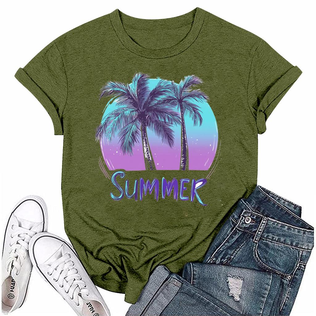 Женская мода с принтом, круглым вырезом, коротким рукавом, футболка, пуловер, топ