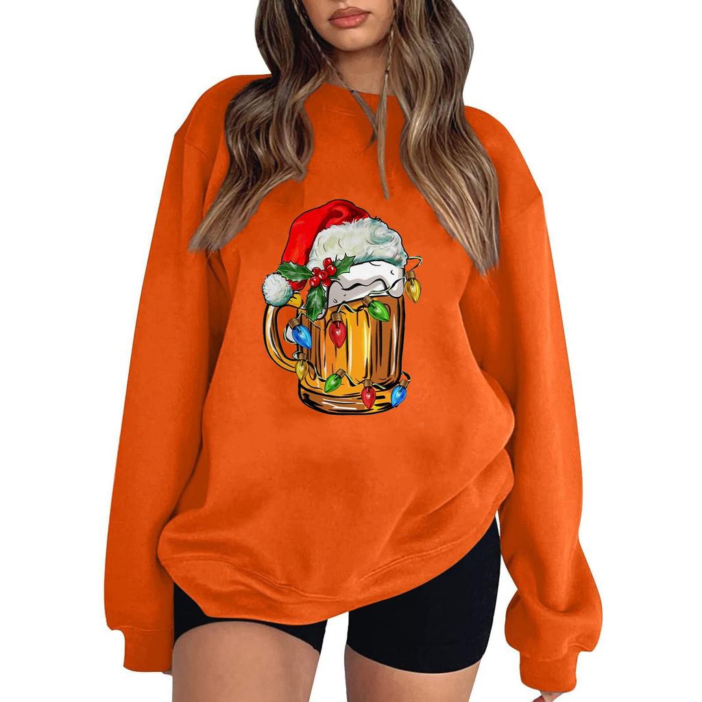 Women's Casual Round Neck Long Sleeved Pullover,Christmas Printed Top, Long Sleeved Hoodie