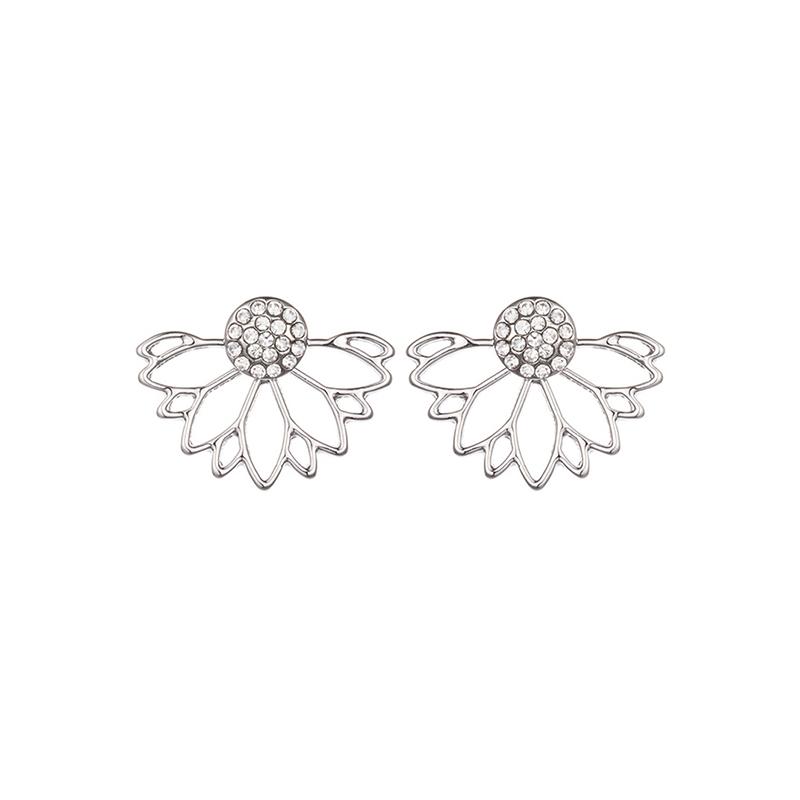 New Creative Hollow Lotus-shaped Flower Full Crystal Double Side Back Post Hanging Stud Earrings for Women Jewelry