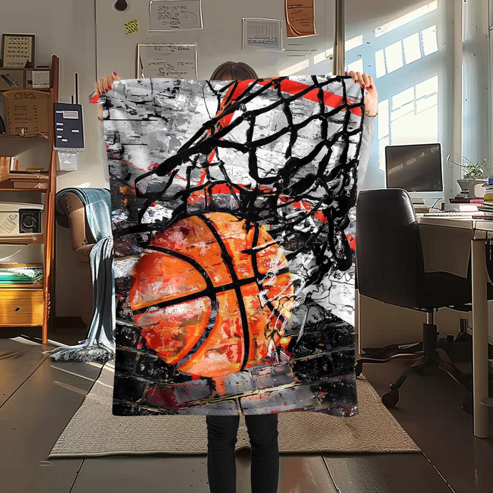 1Pc Basketball Print Flannel Blanket, High quality Comfortable for All Seasons, Home Decor, Warmth and Comfort, Perfect for Christmas Gifts