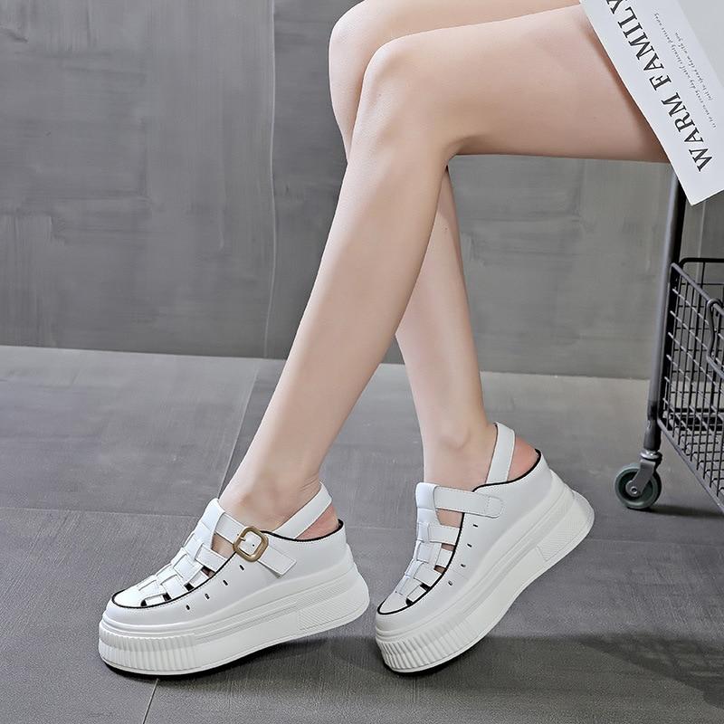 Fujin/женские сандалии 7,5 см, удобная обувь на крючках, модные летние женские дышащие сандалии на платформе с круглым носком, на танкетке, на очень высоком потайном каблуке