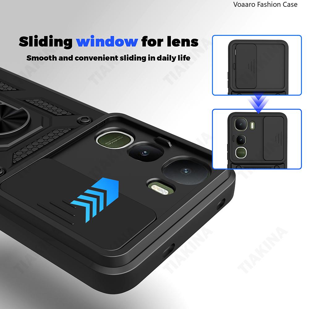 Чехол с защитой объектива-слайдера для Vivo Y400 5G Global Чехол для Vivo Y400 5G Чехол с магнитной кольцевой подставкой Защитная крышка Capa