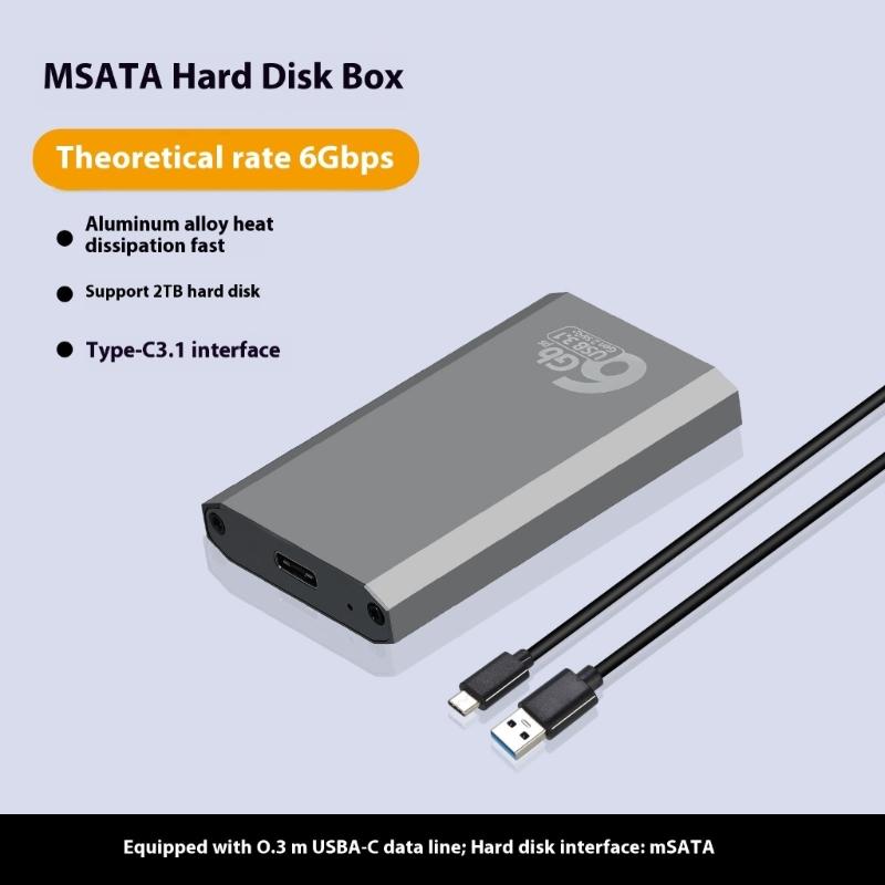 Aluminum mSATA External Drive Enclosure Fast USB 3.1 Heat Dissipation Secure Storage Solution for Work Accessories