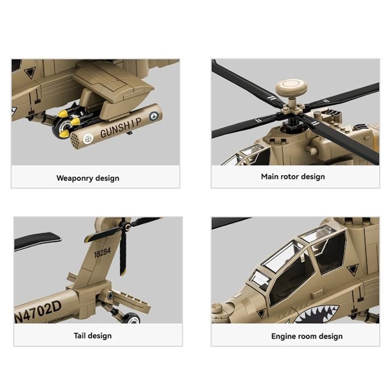 259 деталей Конструктор Вертолет AH-64 Apache США Военная Техника Армейский Штурмовик Модель Кирпичи Спецназ Подарок Домашнее Украшение