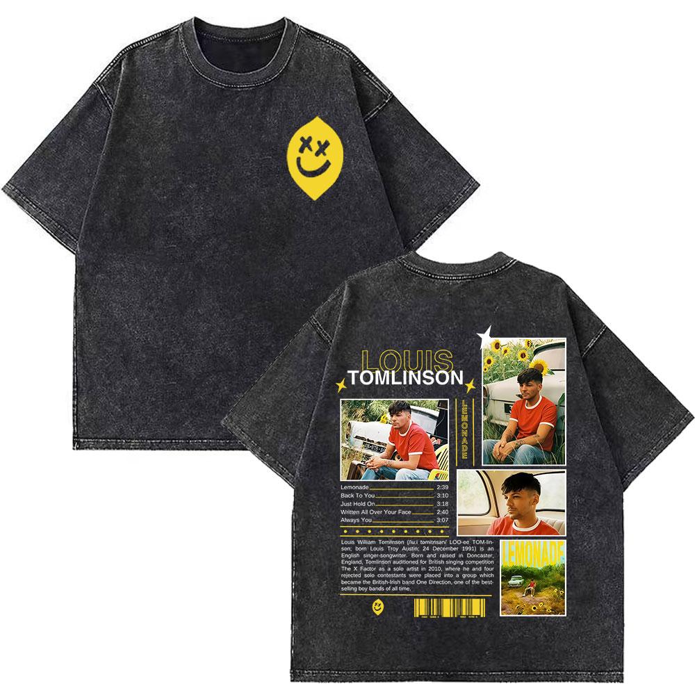Louis Tomlinson Lemonade A Little Taste Is All You Need New Album Print T Shirt Unisex Women Fashion Vintage Washed Loose Tee