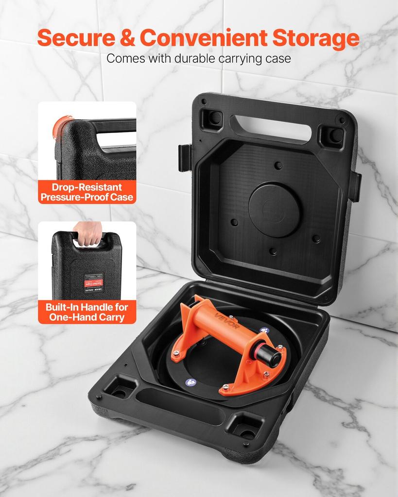 Vacuum Suction Cup, 203 mm Vacuum Glass Lifter with ABS Handle, 180 kg Max Lifting Capacity Tile Suction Cup Tool with Carrying Case for Lifting Large