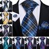Plaid Necktie Set for Men Classic Blue Ties Hanky Cufflinks for Business Party