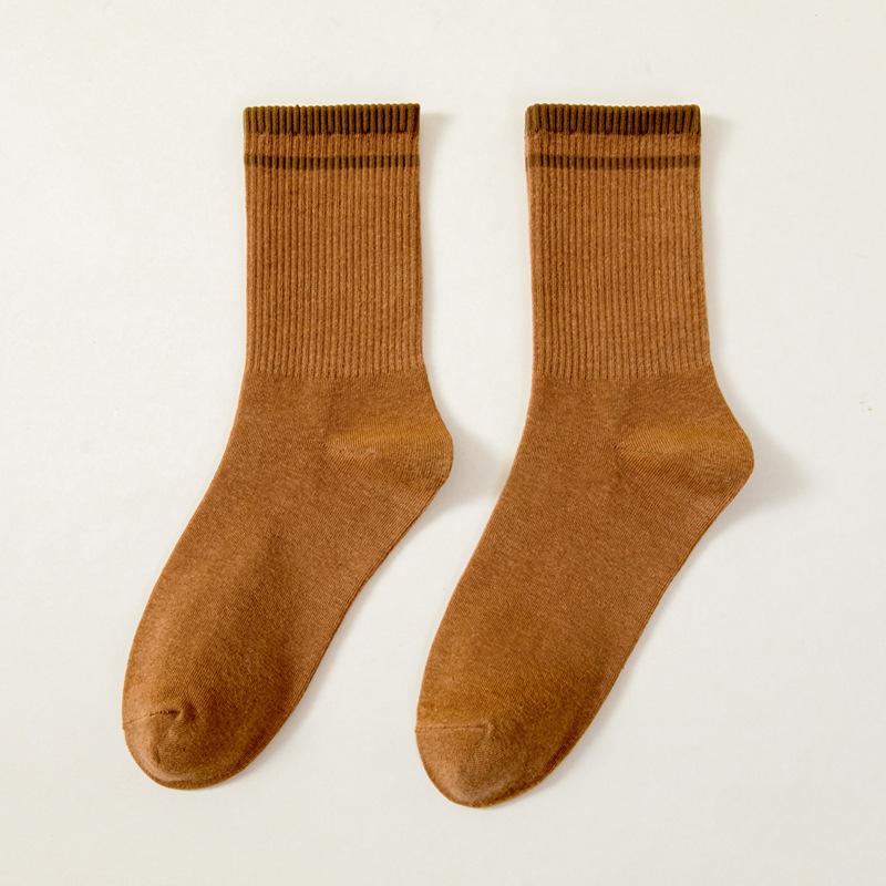 5 пар модных полосатых носков для женщин, носки средней длины, в японском стиле, модные, универсальные носки, однотонные носки для девочек