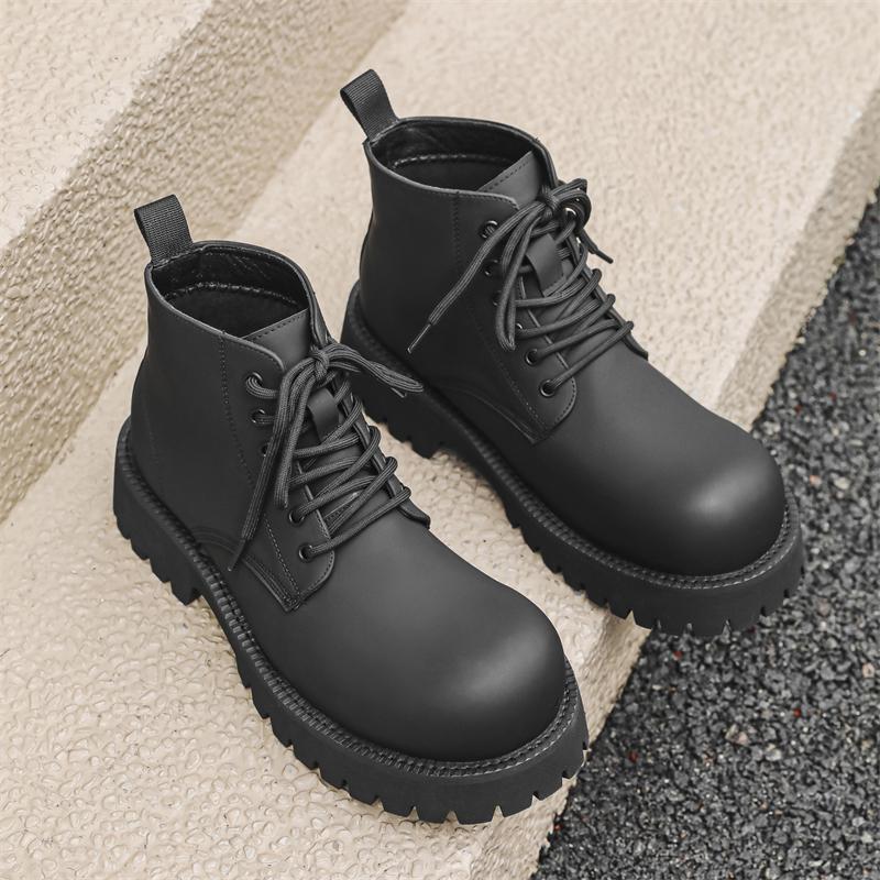 Мужские классические черные ботинки на толстой подошве в британском стиле, зимние мужские ботинки на шнуровке, удобные ботинки с высоким берцем