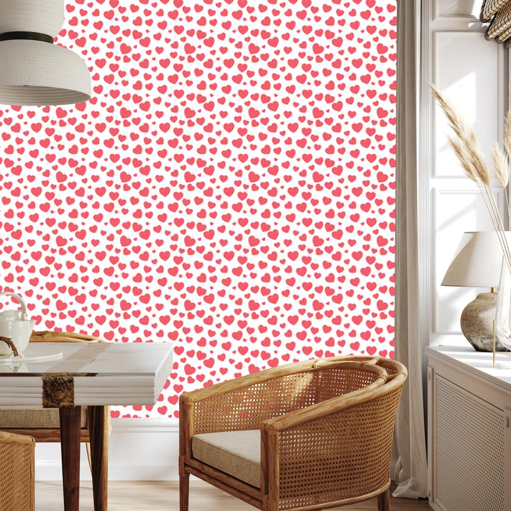 Hearts Wallpaper Coral and White 50x1000