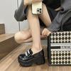 Platform Loafers Women's 2025 Spring New One-pedal Shallow Mouth Single Shoes Inner Height Increase Women's Shoes Small Muffin Shoes