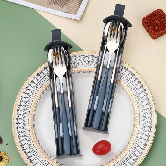 Дорожный набор столовых приборов из нержавеющей стали вилка и ложка с футляром портативная посуда