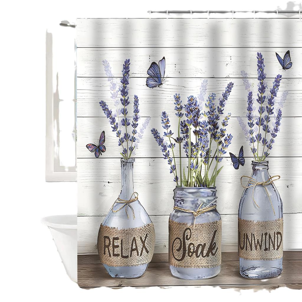 Водонепроницаемая штора для ванной, цифровая печать, растение, ваза, занавеска для душа, без пробивки, перегородка для туалета, ткань для душа