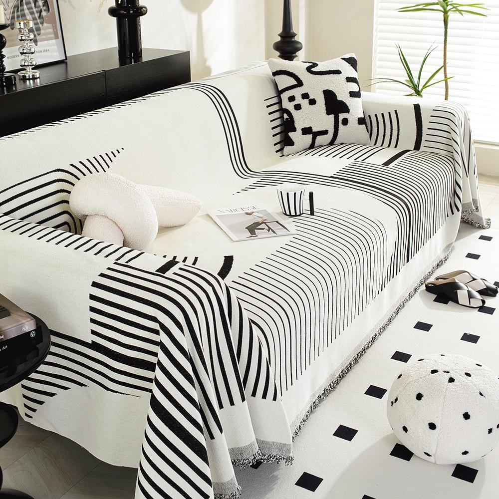 Полотенце для дивана из шенилла с неровными линиями для гостиной, декор для дома в скандинавском стиле с кисточками по краям, комплект для трехместного дивана