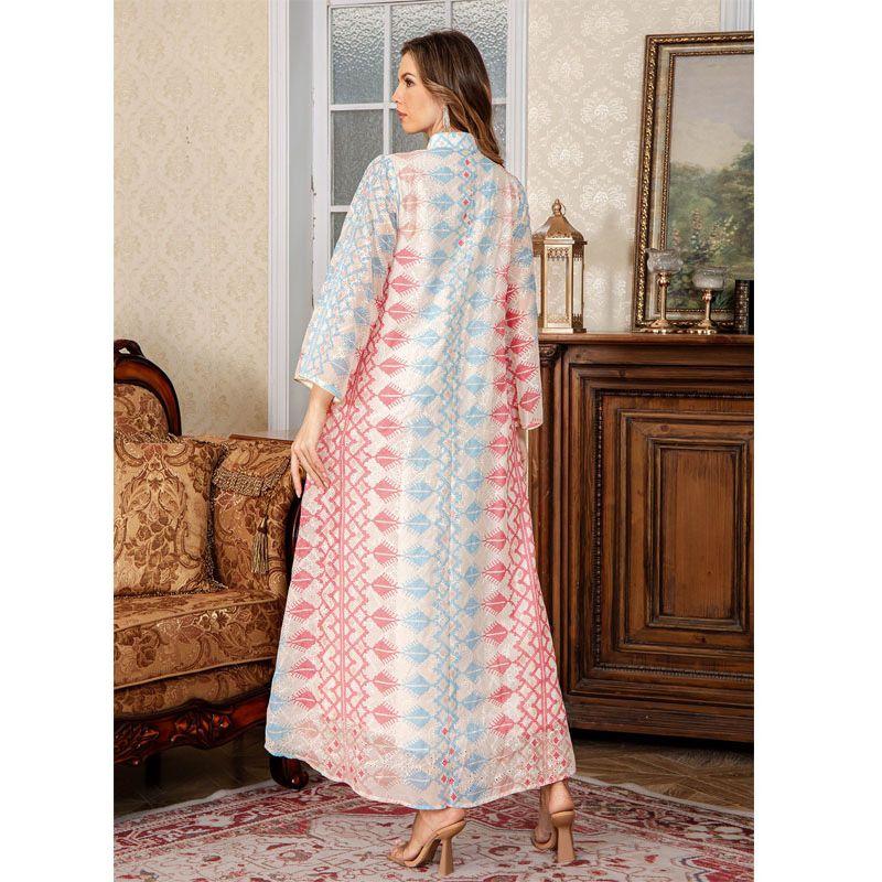 Indonesian Arab Cross-Border Embroidery Hot Drilling Robe Middle East Clothing Print Dress Dubai Women Clothes Dress