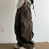 Мужская одежда Boyfriend Брюки Карго Широкие штанины Однотонные эластичные с высокой талией Карманы Весна Осень High Street England Брюки