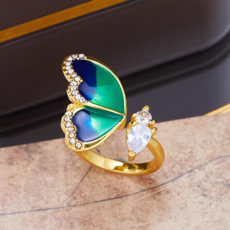 Adjustable Blue Butterfly Ring for Women Elegant Romantic Birthday Gift Simple Fashion Jewelry