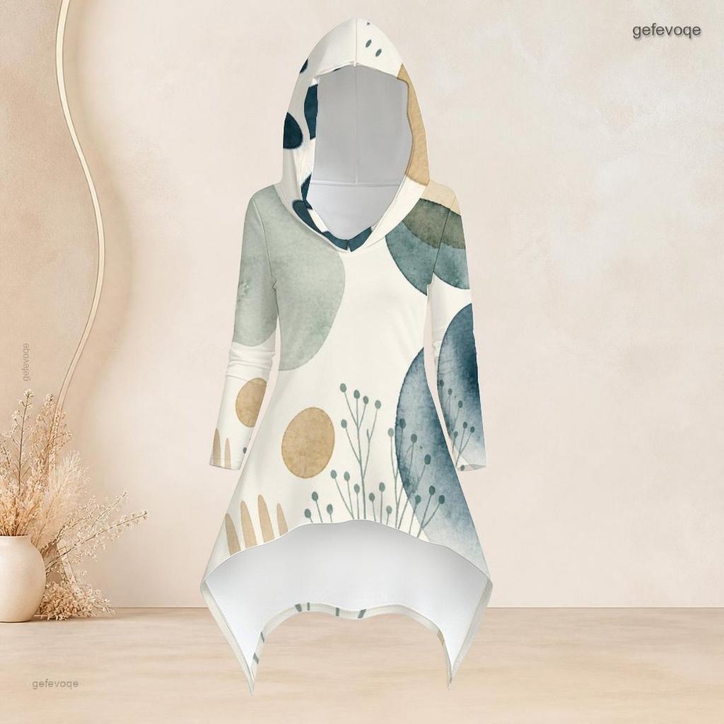 Women Plus Size Hooded Long Sleeve Printed High Low Top Fitted Pants Two Piece Set
