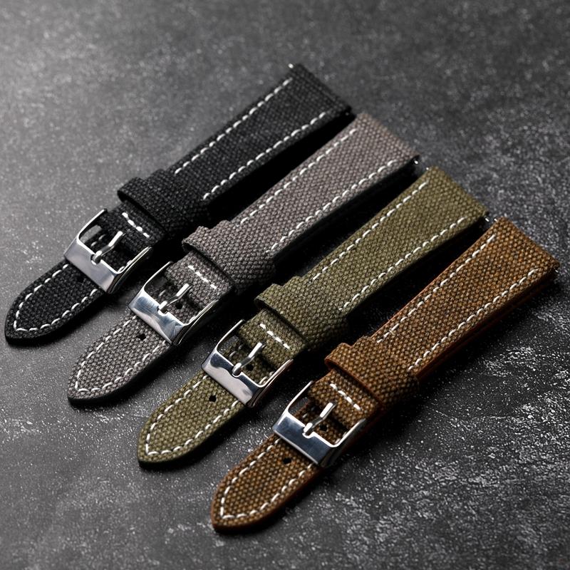 For Antique Watch Canvas Watchband 18 19 20 22MM Green Brown Gray Men Quick Release Soft Men's Wear Resistant Waterproof Bracelet