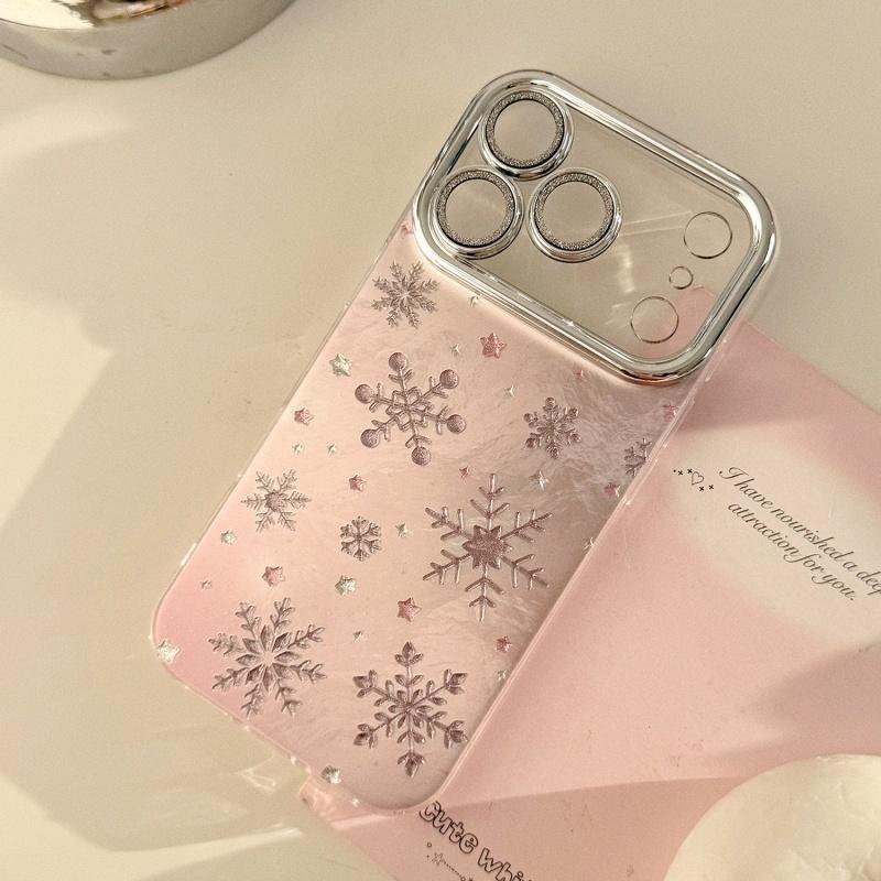 Зимний Рождественский Чехол для телефона с блестками и снежинками для iPhone 17 16 Pro Max 15 14 13 12 Pro 11 Ударопрочная силиконовая задняя крышка
