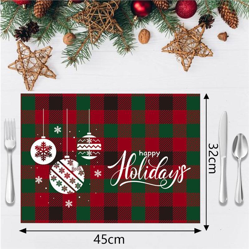 English Plaid Christmas Tree Heat Resistant Placemat, Imitation Linen Table Decoration