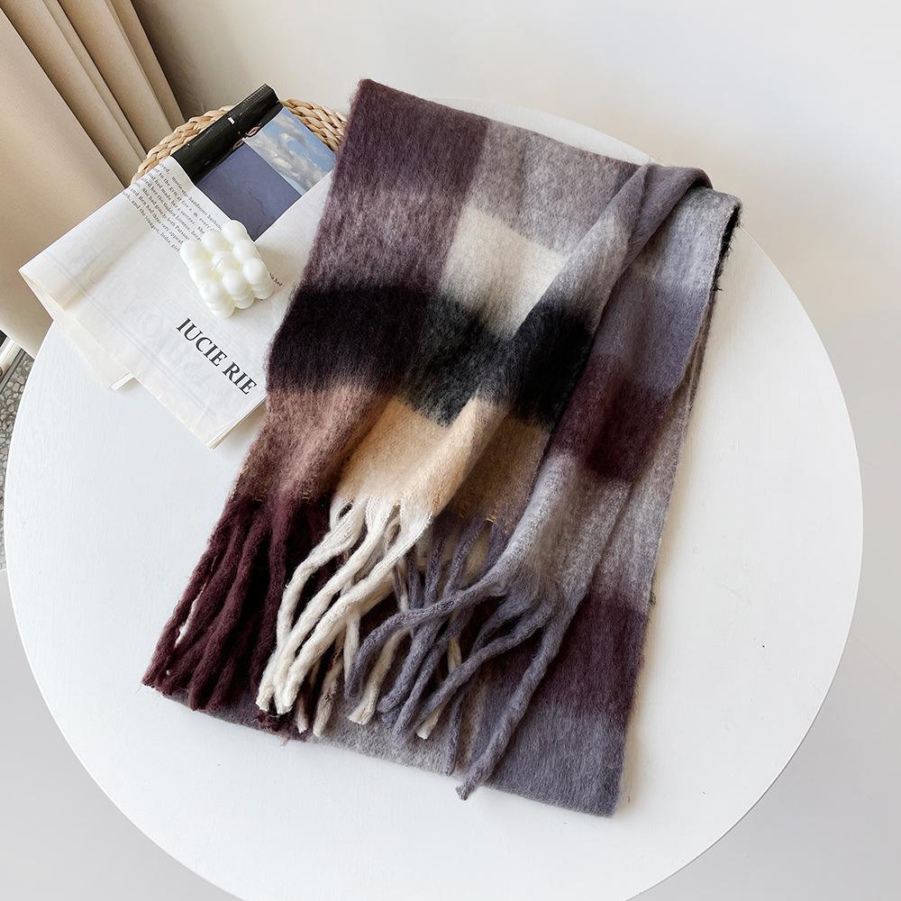 Winter New Couple's Colorful Checkered Scarf for Women's Winter Warmth Thick Mohair Long Scarf Shawl