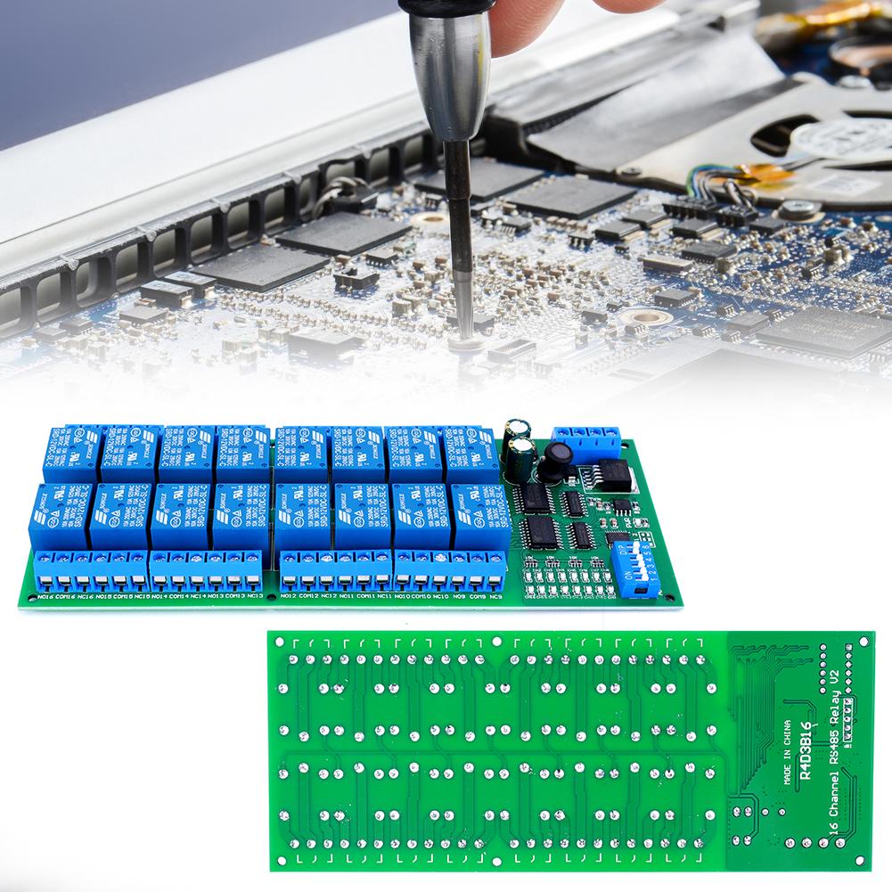 16-канальный модуль реле RS485 DC 12 В Modbus RTU ПЛК-контроллер Переключатель последовательного порта для ПЛК PTZ-камеры Мотора Светодиода