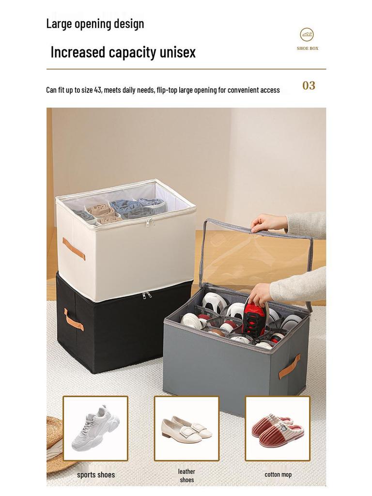 Foldable Shoe Storage Box with Lid & Dividers - Multifunctional Organizer for Clothes & Sundries