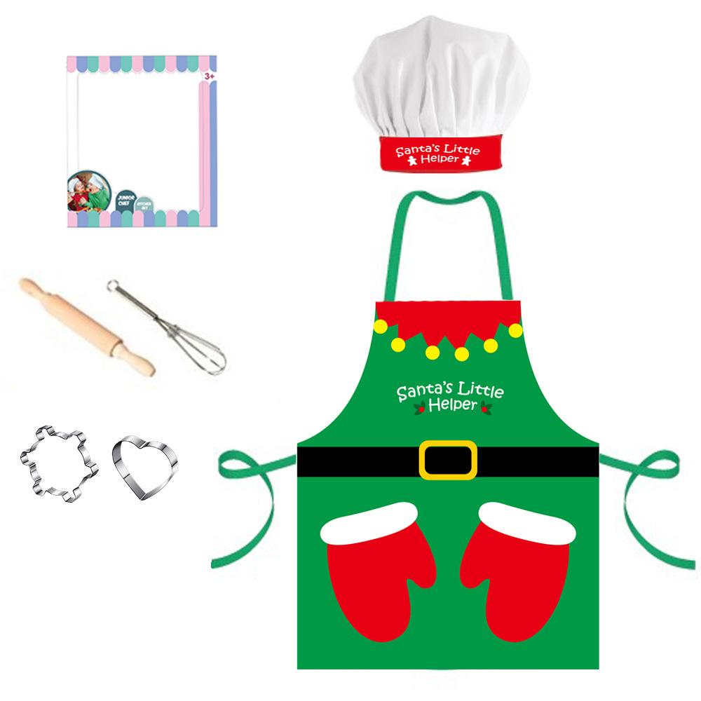 Christmas Apron Baking Set for Kids - Santa Pretend Play Cake Decorating Tools, Holiday Gift