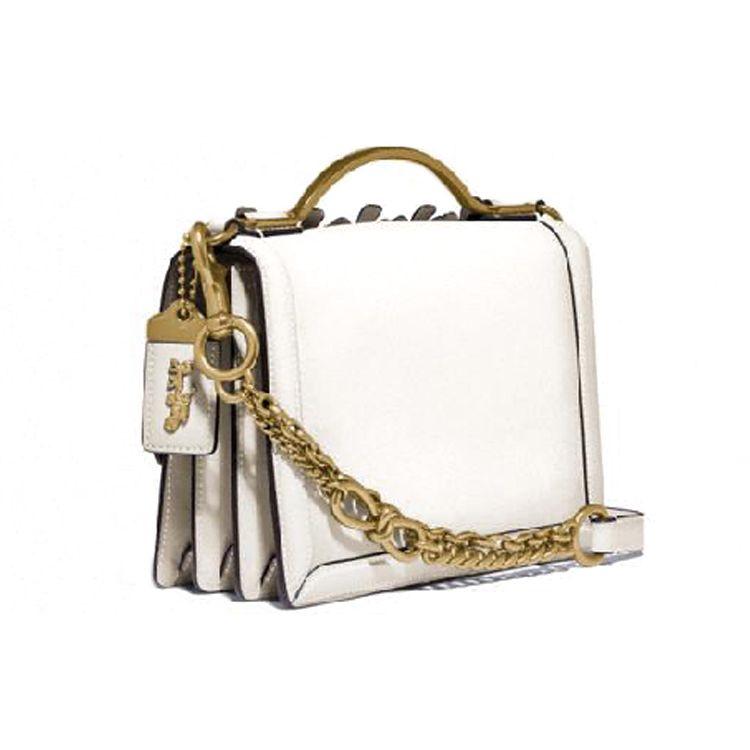 Coach Riley 22 Floral Appliqué Top Handle Chain Leather Handbag Accordion Tote Shoulder Crossbody Medium Women handbags White 697-B4HA