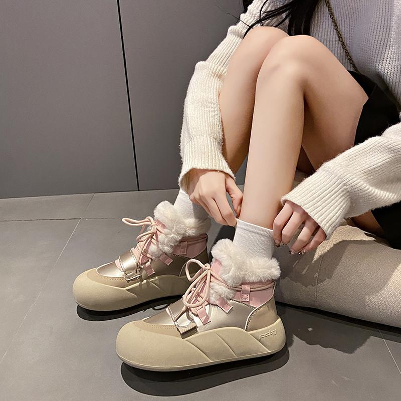 Мода 2025 года, тренд, меховые туфли на платформе, плоские кроссовки, теплая спортивная обувь, зимняя обувь для бега и путешествий, модные короткие плюшевые ботинки для мотоциклистов, женские