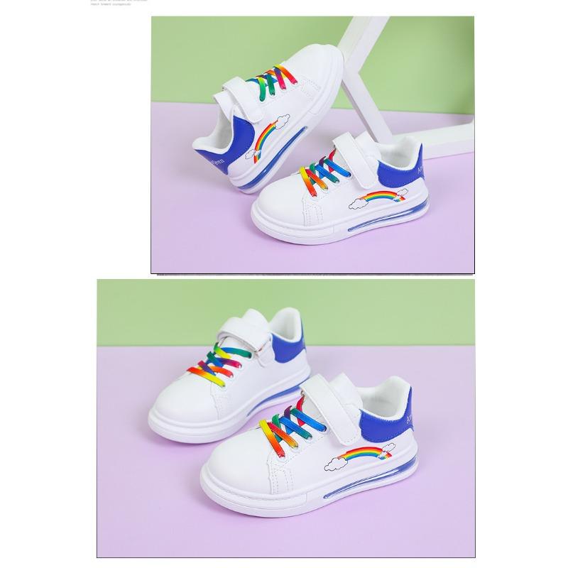 Spring and Autumn Children's Board Shoes Boy's Rainbow Shoes Girl's Small White Shoes Waterproof Leather Top Children's Casual Shoes Soft Soled