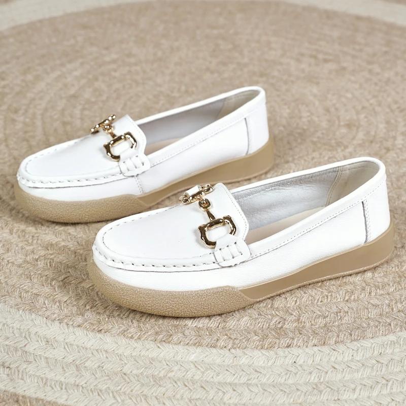 Мокасины-кроссовки из натуральной кожи Дизайнерская обувь Женская Нескользящие Натяжные Лоферы Лодочки Ходячие Туфли Вулканизированная Женская Обувь Балетки