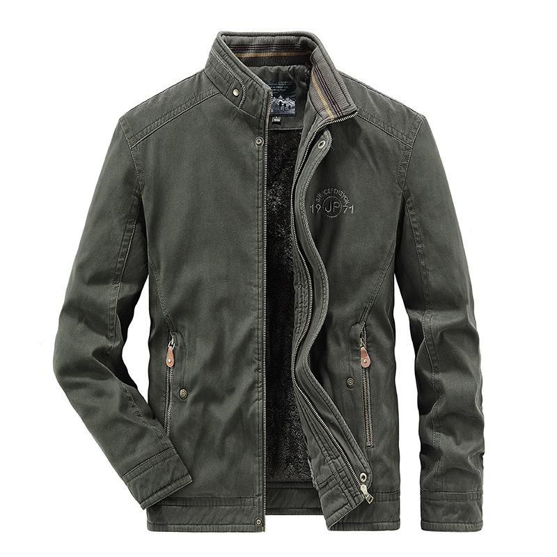 Осень и зима Новая мужская флисовая утолщенная хлопковая стираная куртка Молодежная мужская куртка с воротником-стойкой