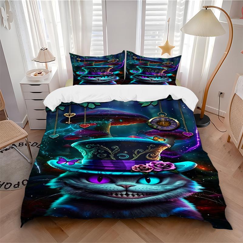 3Pcs Alice Wonderland Party Bedding Set Quilt Cover Pillowcase Home Christmas Xmas Halloween Gift 1 Duvet Cover 2 Pillowcase M924523