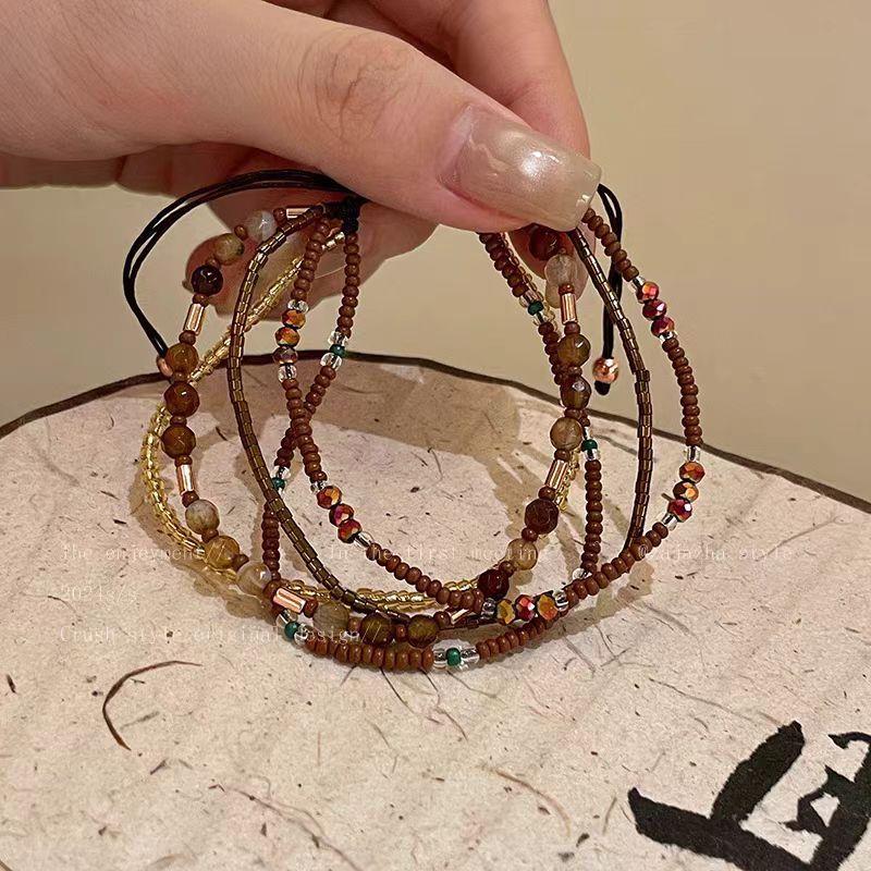 Bohemian style colorful ethnic style hand woven bead bracelet French vacation style adjustable bracelet summer